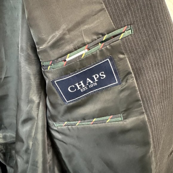 Chaps by Ralph Lauren Wool Blend Blazer Jacket Size 42L Black Blue Pinstripe - Picture 9 of 11